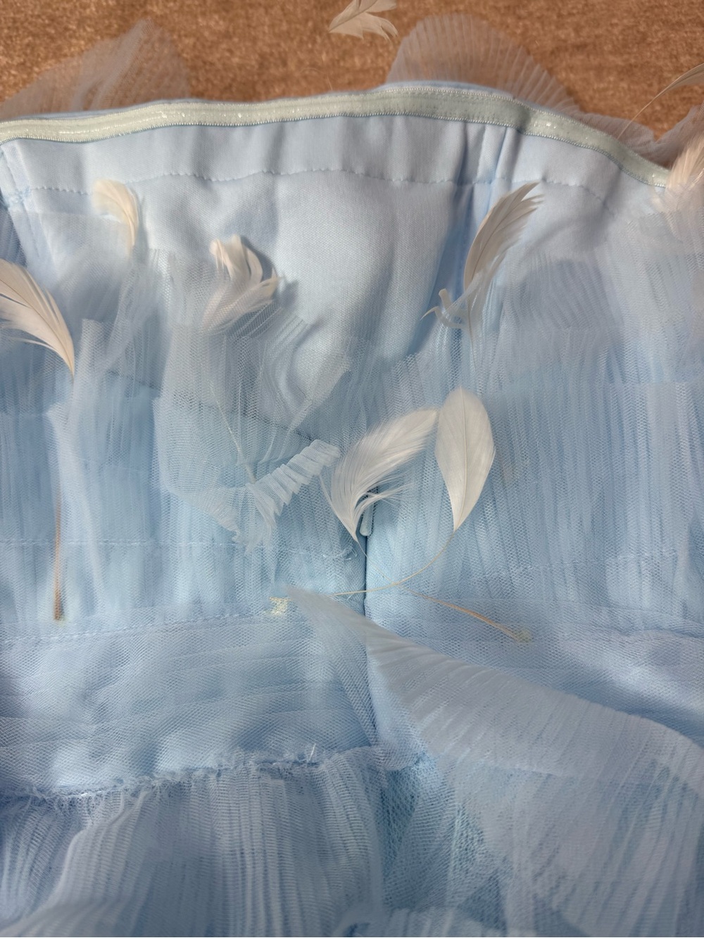 Mac Duggal 20529 Powder Blue Feather Strapless Tulle Fit & Flare Dress NWT 12 - Picture 15 of 16